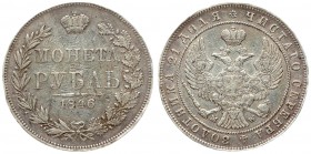 Russia 1 Rouble 1846 MW Warsaw. Nicholas I (1826-1855). Averse: Crowned double imperial eagle. Reverse: Crown above value and date within wreath. Eagl...