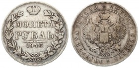 Russia 1 Rouble 1846 MW Warsaw. Nicholas I (1826-1855). Av.: Crowned double-headed Imperial eagle with orb and scepter. Rev.: Crowned date and value i...