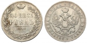 Russia 1 Rouble 1847 MW Warsaw. Nicholas I (1826-1855). Av.: Crowned double-headed Imperial eagle with orb and scepter. Rev.: Crowned date and value i...
