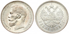 Russia 1 Rouble 1897 (**) Brussels. Nicholas II (1894-1917). Averse: Head left. Reverse: Crowned double-headed imperial eagle ribbons on crown. Silver...