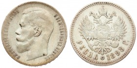 Russia 1 Rouble 1898 (**) Brussels. Nicholas II (1894-1917). Averse: Head left. Reverse: Crowned double-headed imperial eagle ribbons on crown. Silver...