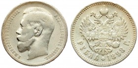 Russia 1 Rouble 1898 (*) Paris. Nicholas II (1894-1917). Averse: Head left. Reverse: Crowned double-headed imperial eagle ribbons on crown. Silver. Ed...