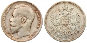 Russia 1 Rouble 1899 (**) Brussels. Nicholas II (1894-1917). Averse: Head left. Reverse: Crowned double-headed imperial eagle ribbons on crown. Silver...