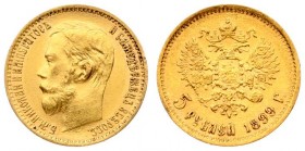 Russia 5 Roubles 1899 (ФЗ) St. Petersburg. Nicholas II (1894-1917). Averse: Head left. Reverse: Crowned double imperial eagle ribbons on crown. Gold. ...