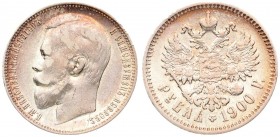 Russia 1 Rouble 1900 (ФЗ) St. Petersburg. Nicholas II (1894-1917). Averse: Head left. Reverse: Crowned double-headed imperial eagle ribbons on crown. ...