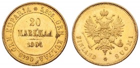 Russia for Finland 20 Markkaa 1904 L Nicholas II (1894-1917). Averse: Crowned imperial double eagle holding orb and scepter. Reverse: Denomination and...
