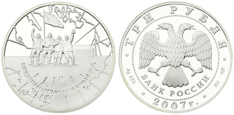 Russia 3 Roubles 2007 International Arctic Year. Averse: Double-headed eagle. Re...