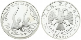 Russia 3 Roubles 2008 29th Summer Olympics Bejing. Averse: Double-headed eagle. Reverse: 29th Summer Olympics Bejing; Cheboksary. Silver. Y 1150. With...