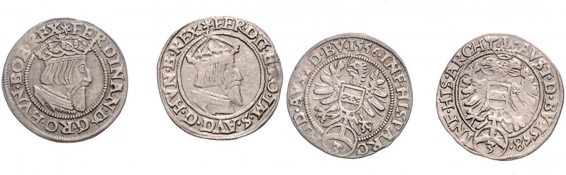 FERDINAND I (1526 - 1564)&nbsp;
Lot 2 coins 3 Kreuzer 1556, 1558, 4,71g&nbsp;
...