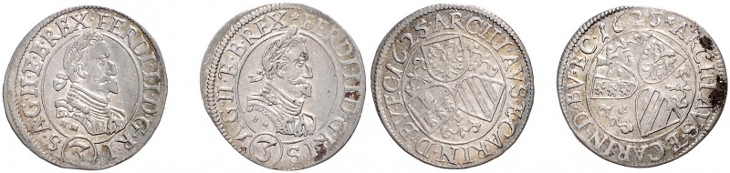 FERDINAND II (1619 - 1637)&nbsp;
Lot 2 coins 3 Kreuzer, 1625, 3,83g, St. Veit. ...