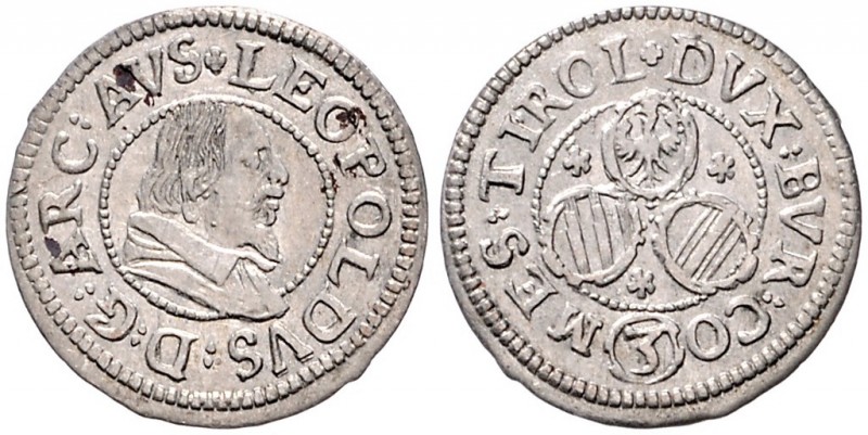ARCHDUKE LEOPOLD (1618 - 1632)&nbsp;
3 Kreuzer, b. l., 1,73g, M. T. 449&nbsp;
...