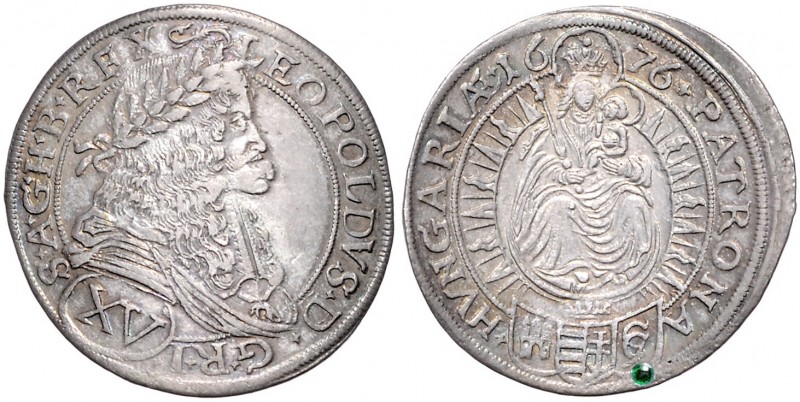 LEOPOLD I (1657 - 1705)&nbsp;
15 Kreuzer, green ink Chaura, 1676, 6,36g, Bratis...
