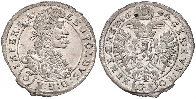 LEOPOLD I (1657 - 1705)&nbsp;
3 Kreuzer, 1699, 1,67g, Praha. Her. 1466&nbsp;
...