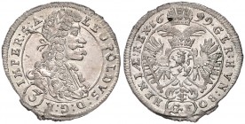LEOPOLD I (1657 - 1705)&nbsp;
3 Kreuzer, 1699, 1,67g, Praha. Her. 1466&nbsp;

EF | EF