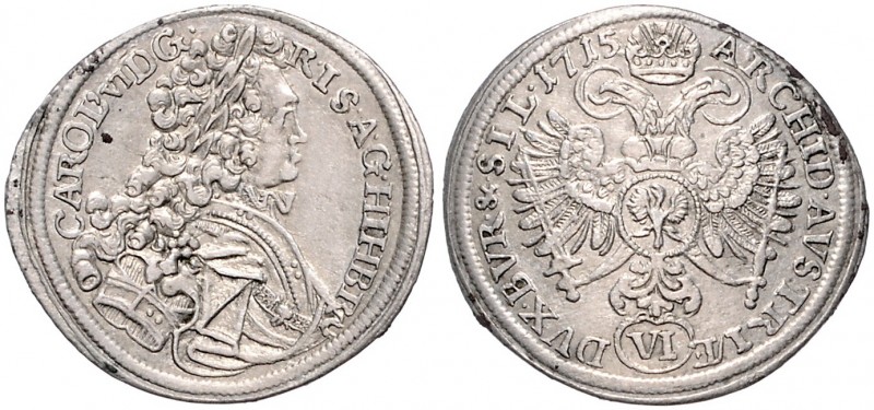 CHARLES VI (1711 - 1740)&nbsp;
6 Kreuzer, 1715, 3,38g, Vratislav. Her. 697&nbsp...