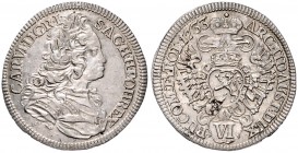CHARLES VI (1711 - 1740)&nbsp;
6 Kreuzer, 1733, 3,41g, Praha. Her. 685&nbsp;

about UNC | about UNC