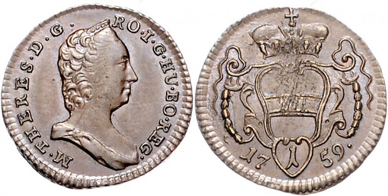 MARIA THERESA (1740 - 1780)&nbsp;
1 Pfennig, 1759, 2,28g, Wien. Her. 1705&nbsp;...
