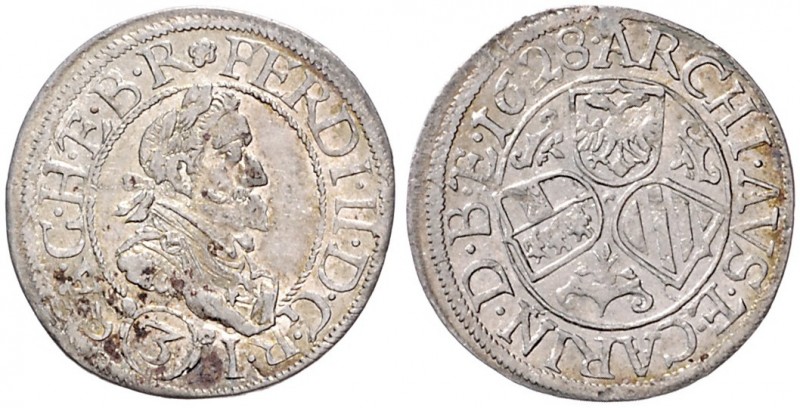 FERDINAND II (1619 - 1637)&nbsp;
3 Kreuzer, 1628, 1,75g, St. Veit. Her. 1120&nb...