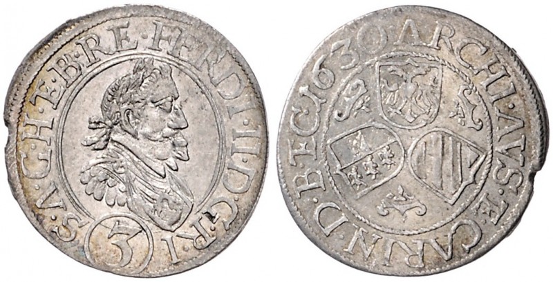 FERDINAND II (1619 - 1637)&nbsp;
3 Kreuzer, 1630, 1,98g, St. Veit. Her. 1127&nb...