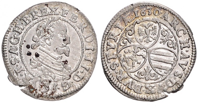 FERDINAND II (1619 - 1637)&nbsp;
3 Kreuzer, 1630, 1,66g, Graz. Her. 1089&nbsp;...