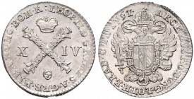 LEOPOLD II (1790 - 1792)&nbsp;
XIV (14) Liards, 1791, 2,62g, BL. Her. 90&nbsp;

EF | EF , nedoražený | weakly struck
