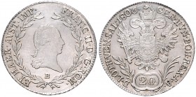 FRANCIS II / I (1792 - 1806 - 1835)&nbsp;
20 Kreuzer, 1806, 6,59g, B. Früh. 271&nbsp;

about UNC | UNC
