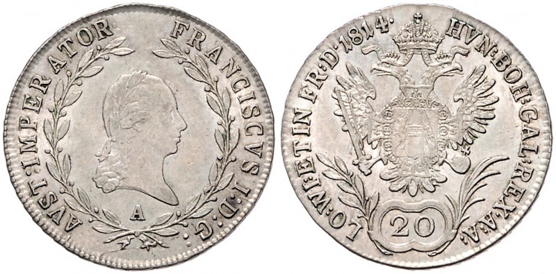 FRANCIS II / I (1792 - 1806 - 1835)&nbsp;
20 Kreuzer, 1814, 6,64g, A. Früh. 303...