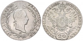 FRANCIS II / I (1792 - 1806 - 1835)&nbsp;
20 Kreuzer, 1830, 6,69g, C. Früh. 372&nbsp;

UNC | UNC