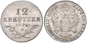 FRANCIS II / I (1792 - 1806 - 1835)&nbsp;
12 Kreuzer, 1795, 3,96g, C. Her. 828&nbsp;

VF | VF