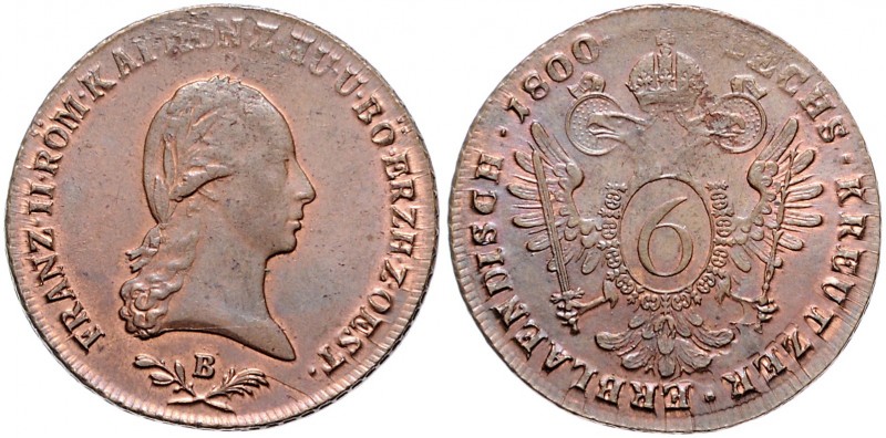 FRANCIS II / I (1792 - 1806 - 1835)&nbsp;
6 Kreuzer, 1800, 13,08g, B. Her. 1030...