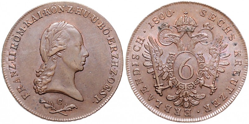FRANCIS II / I (1792 - 1806 - 1835)&nbsp;
6 Kreuzer, 1800, 14,98g, C. Her. 1031...