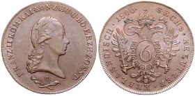 FRANCIS II / I (1792 - 1806 - 1835)&nbsp;
6 Kreuzer, 1800, 14,98g, C. Her. 1031&nbsp;

about UNC | UNC