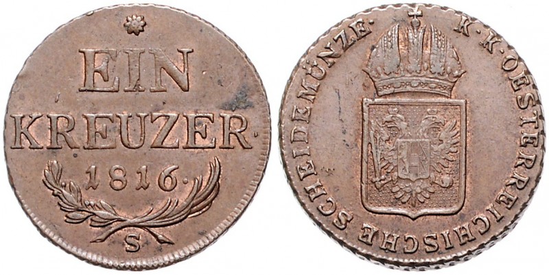 FRANCIS II / I (1792 - 1806 - 1835)&nbsp;
1 Kreuzer, 1816, 8,49g, S. Früh. 535&...
