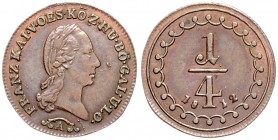 FRANCIS II / I (1792 - 1806 - 1835)&nbsp;
1/4 Kreuzer, 1812, 1,22g, A. Her. 1131&nbsp;

UNC | UNC