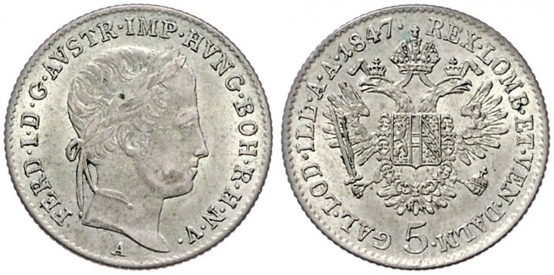 FERDINAND V / I (1835 - 1848)&nbsp;
5 Kreuzer, 1847, 2,19g, A. Früh. 884&nbsp;...