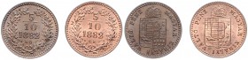 FRANZ JOSEPH I (1848 - 1916)&nbsp;
Lot 2 coins 5/10 Kreuzer, 1882, 3,41g, KB. Früh. 1847&nbsp;

UNC | UNC