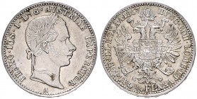 FRANZ JOSEPH I (1848 - 1916)&nbsp;
1/4 Gulden, 1857, 5,34g, A. Früh. 1513&nbsp;

EF | EF