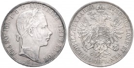 FRANZ JOSEPH I (1848 - 1916)&nbsp;
1 Gulden, 1860, 12,3g, E. Früh. 1458&nbsp;

VF | VF