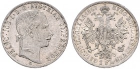 FRANZ JOSEPH I (1848 - 1916)&nbsp;
1 Gulden, 1862, 12,31g, A. Früh. 1464&nbsp;

about UNC | about UNC