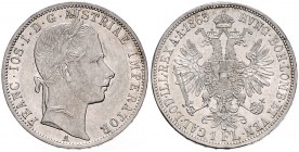 FRANZ JOSEPH I (1848 - 1916)&nbsp;
1 Gulden, 1863, 12,36g, A. Früh. 1468&nbsp;

EF | EF , drobná hrana | small defect on the edge