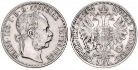 FRANZ JOSEPH I (1848 - 1916)&nbsp;
1 Gulden, 1874, 12,31g, Früh. 1494&nbsp;

about EF | about EF