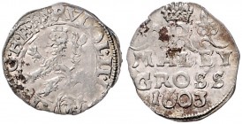 COINS MINTED IN BOHEMIA DURING THE REIGN OF RUDOLF II (1576 - 1612)&nbsp;
Small groschen, 1603, 0,91g, Kutná Hora. Hal. 382&nbsp;

VF | VF , R!