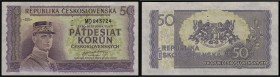 CZECHOSLOVAK REPUBLIC (1945 - 1953)&nbsp;
50 Korun, 1945 (bez data), Série MD, 3 malé dirky svisle nad sebou. Aurea 78 a&nbsp;

N