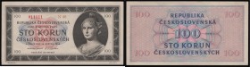 CZECHOSLOVAK REPUBLIC (1945 - 1953)&nbsp;
100 Korun, 1945, Série N 40, sériové číslo 011111. Aurea 82 a&nbsp;

1