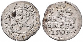 COINS MINTED IN BOHEMIA DURING THE REIGN OF RUDOLF II (1576 - 1612)&nbsp;
Small groschen, 1593, 1,03g, České Budějovice. Hal. 463&nbsp;

VF | VF