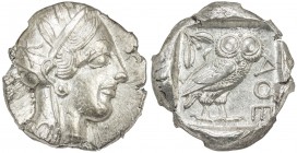 ATHENS (ATTICA): 440-404 BC, AR tetradrachm (17.16g), S-2526, helmeted bust of Athena right // owl standing right with head facing, AΘE before, olive ...