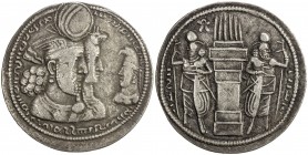 SASANIAN KINGDOM: Varhran II, 276-293, AR drachm (4.32g), G-64, king's bust, wearing winged crown with korymbos, the queen wearing kolah with boar's h...