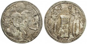 SASANIAN KINGDOM: Varhran II, 276-293, AR drachm (3.94g), G-68, busts of the king, queen, and prince, the prince holding diadem with short ribbons // ...