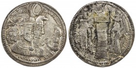 SASANIAN KINGDOM: Varhran II, 276-293, AR drachm (3.98g), G-68, busts of the king, queen, and prince, the prince holding diadem with short ribbons // ...