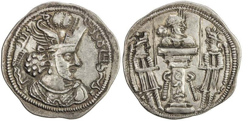 SASANIAN KINGDOM: Varhran IV, 388-399, AR drachm (4.09g), Herat, G-136, standard...